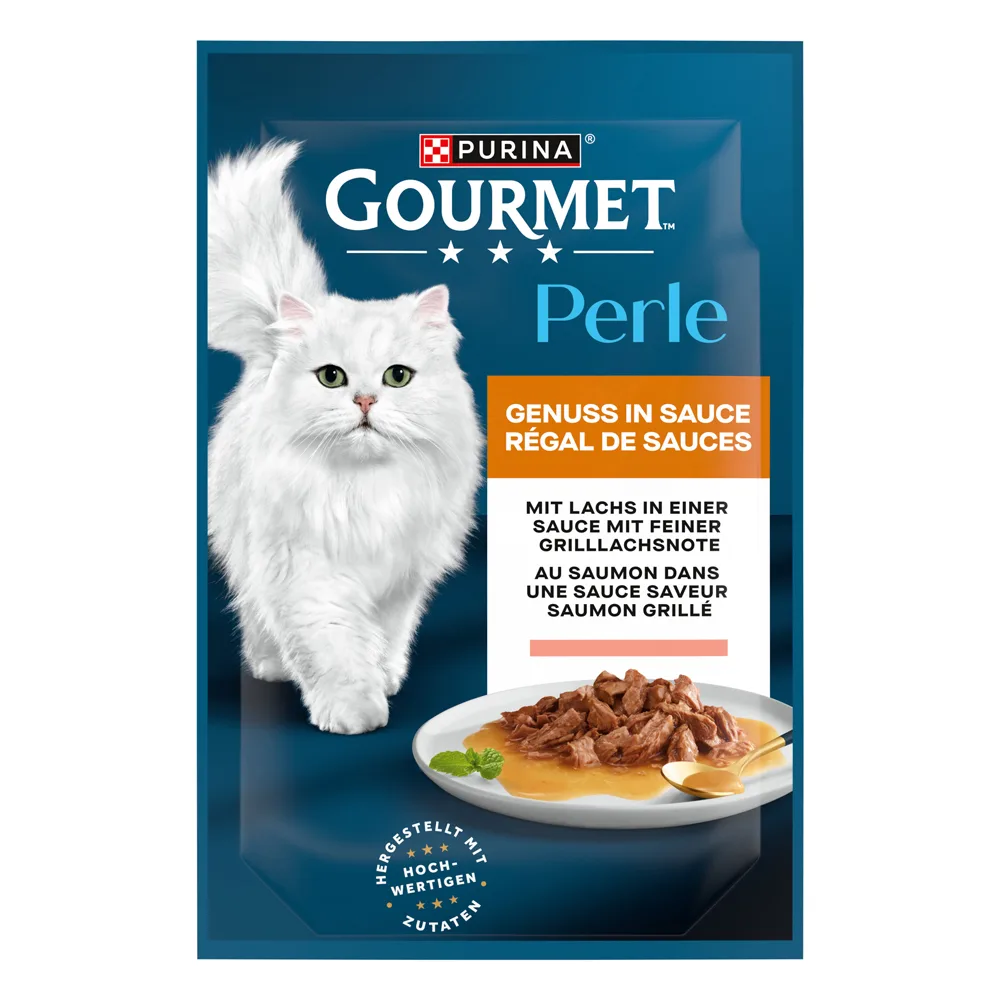 26x85g Zalm in Saus Gourmet Perle Sauce Delight Kattenvoer van Gourmet – productfoto