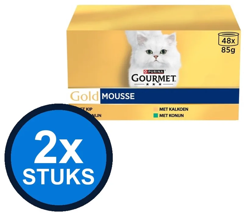 2x Gourmet - Gold Mousse Kip, Tonijn, Kalkoen & Konijn - Kattenvoer Natvoer - 48x85g by Gourmet – product photo