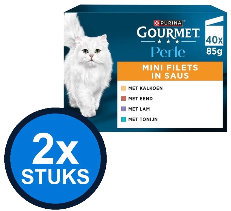 2x Gourmet - Perle Mini Filets Kalkoen, Eend, Tonijn & Lam in Saus - Kattenvoer Natvoer - 40x85g by Gourmet – product photo
