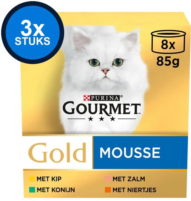 3x Gourmet - Gold Mousse Kip, Zalm & Konijn - Kattenvoer Natvoer - 8x85g von Gourmet – Produktfoto