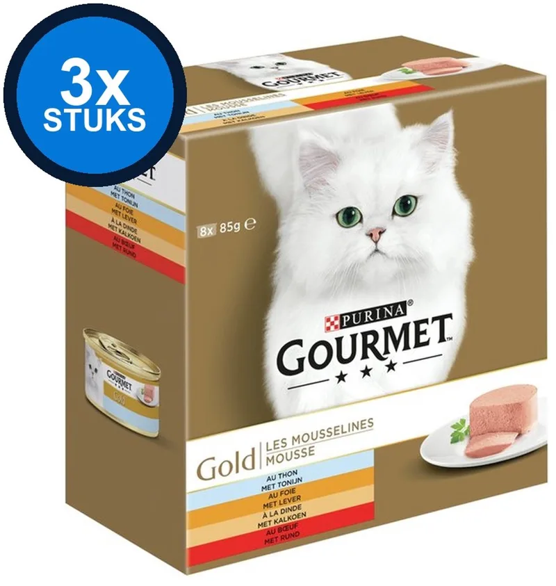 3x Gourmet - Gold Mousse Tonijn, Lever, Kalkoen & Rund - Kattenvoer Natvoer - 8x85g by Gourmet – product photo