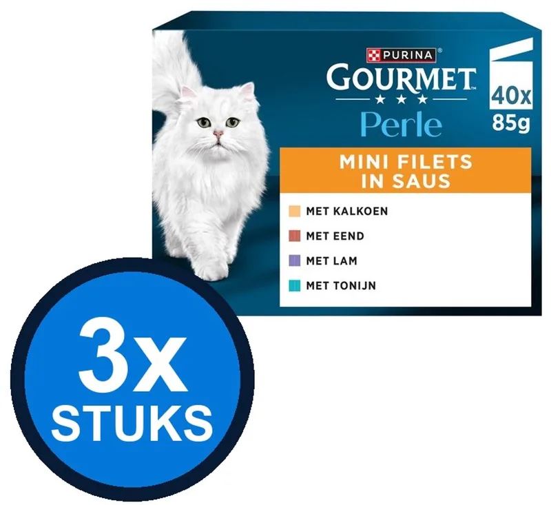 3x Gourmet - Perle Mini Filets Kalkoen, Eend, Tonijn & Lam in Saus - Kattenvoer Natvoer - 40x85g by Gourmet – product photo