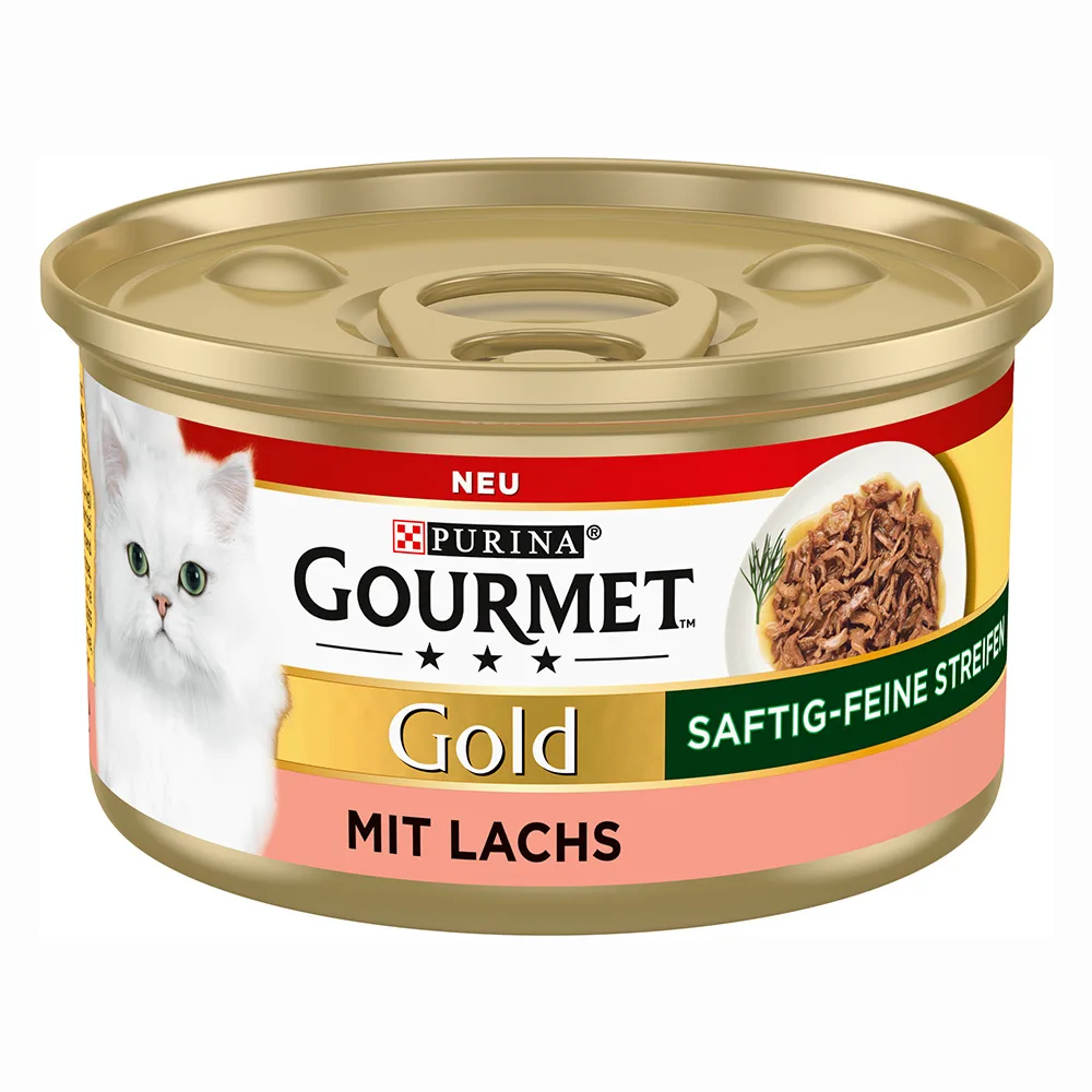 48x85g Zalm Sappige Fijne Reepjes Gourmet Kattenvoer by Gourmet – product photo