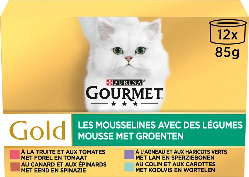 4x Gourmet - Gold Fijne Mousse met Groenten - Kattenvoer - 12 x 85g de Gourmet – photo produit