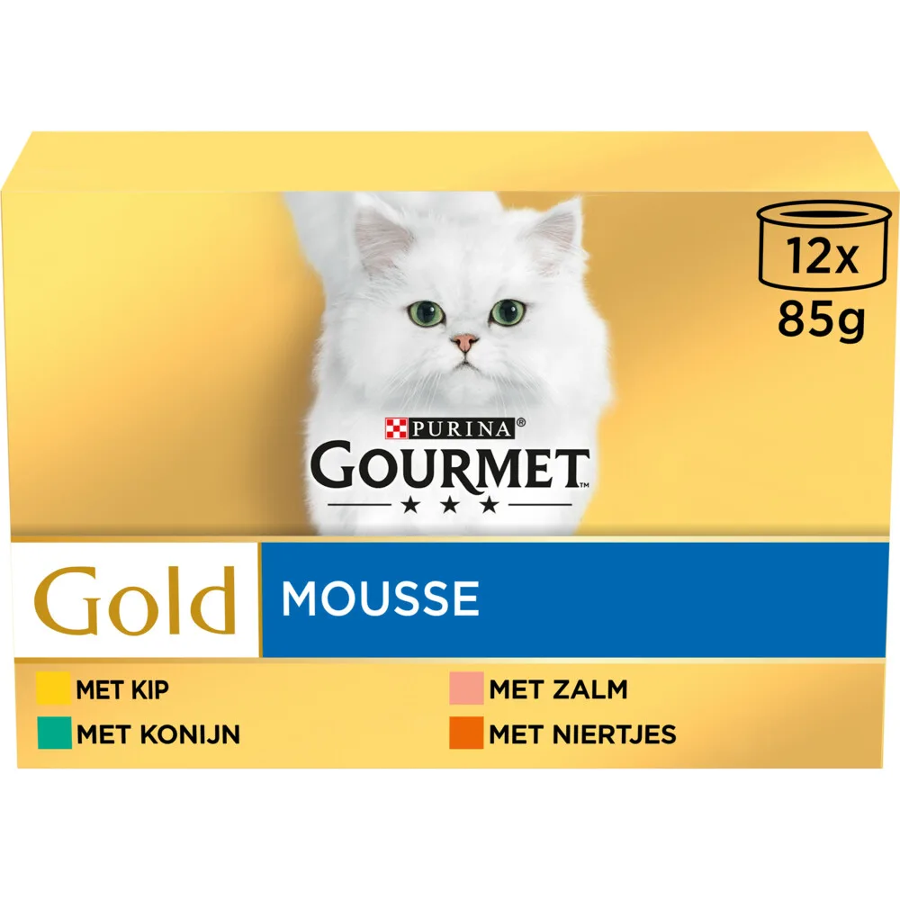 4x Gourmet Gold Kattenvoer Nat Fijne Mousse Multipack Blauw 12 x 85 gr fra Gourmet – produktbillede