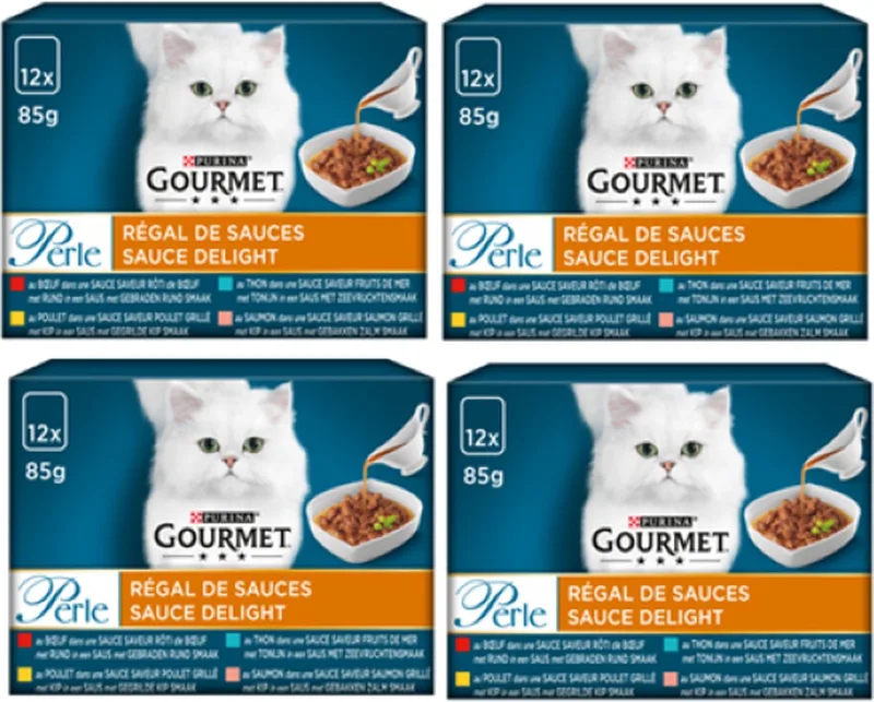 4x Gourmet - Perle Sauce Delight Vlees & Vis - Kattenvoer Natvoer - 12x85g de Gourmet – photo produit