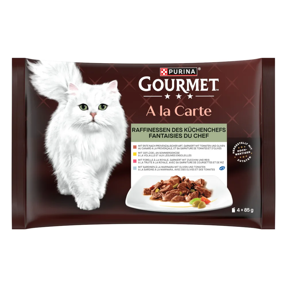 4x85g Eend/Gevogelte/Sardientjes/Forel Gourmet à La Carte Kattenvoer van Gourmet – productfoto