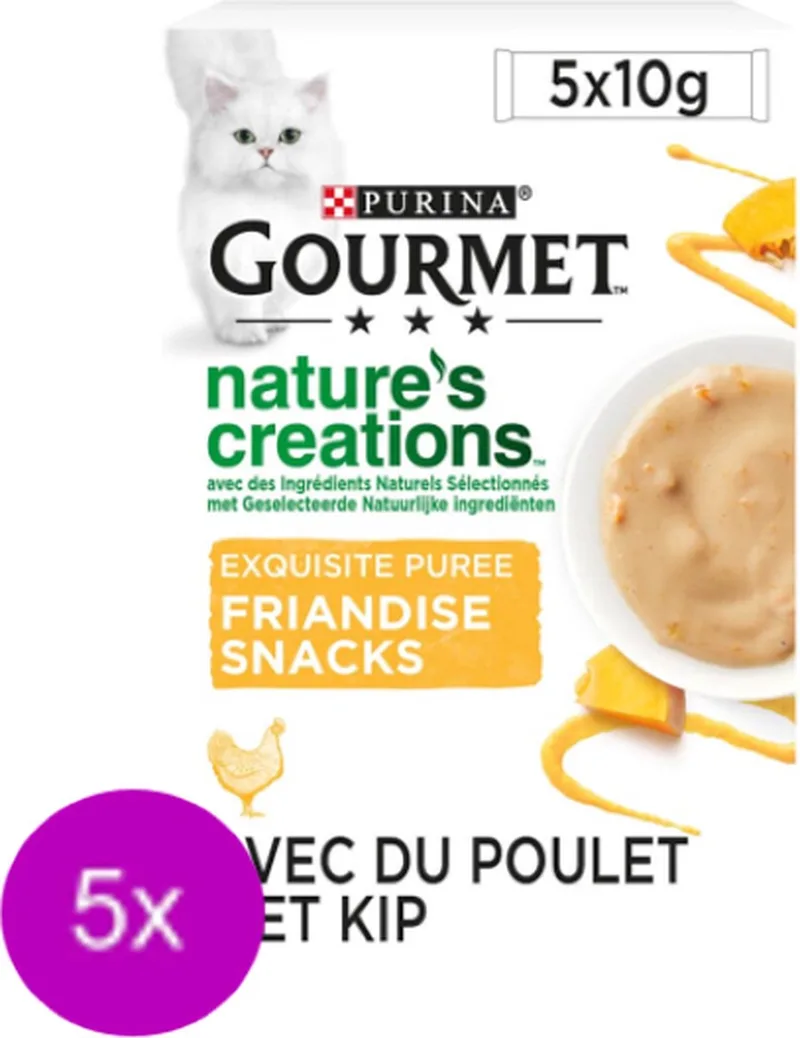 5x Gourmet - Nature's Creations Puree Kip & Pompoen - Kattenvoer Natvoer - 5x10g de Gourmet – photo produit