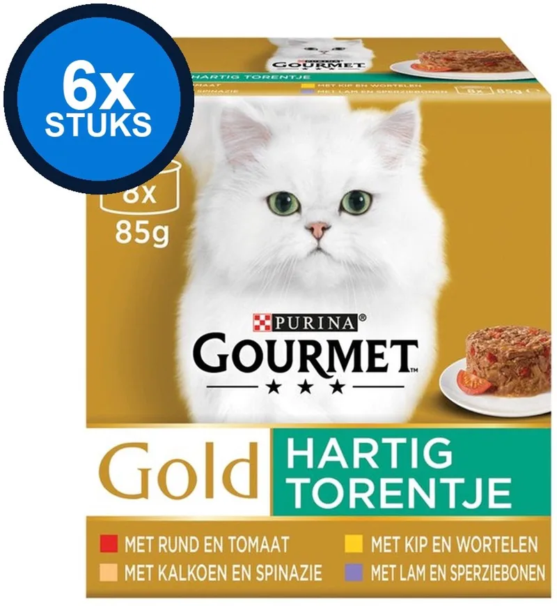 6x Gourmet Gold - Hartig Torentje Mix Multipack - Kattenvoer - 8x85g de Gourmet – photo produit