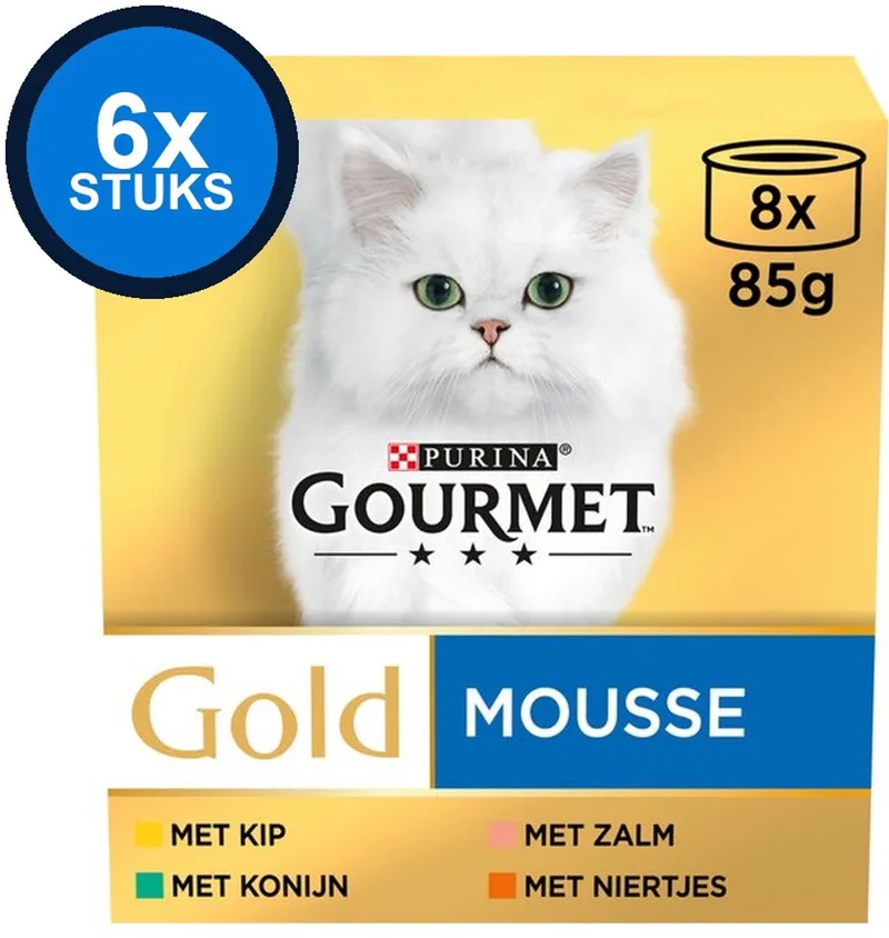 6x Gourmet - Gold Mousse Kip, Zalm & Konijn - Kattenvoer Natvoer - 8x85g de Gourmet – photo produit