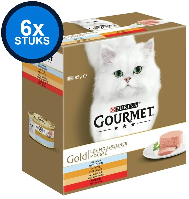 6x Gourmet - Gold Mousse Tonijn, Lever, Kalkoen & Rund - Kattenvoer Natvoer - 8x85g by Gourmet – product photo