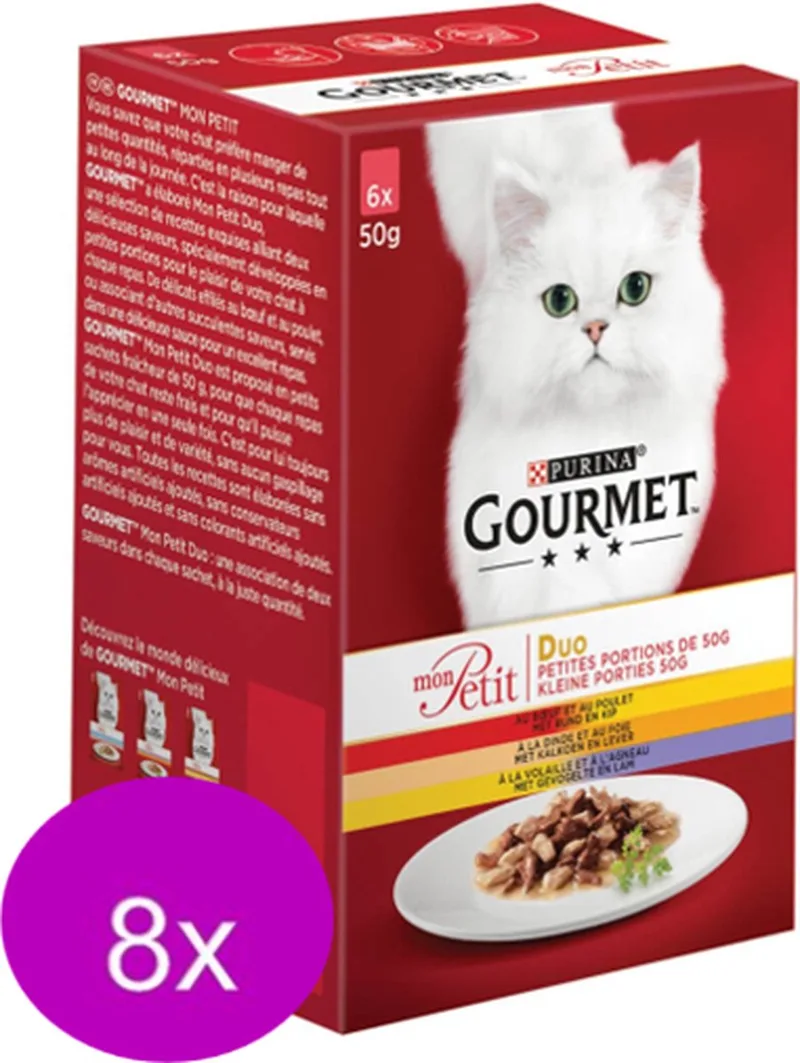 8x Gourmet Mon Petit - Duo Vlees - Kattenvoer - 6x50g fra Gourmet – produktbillede