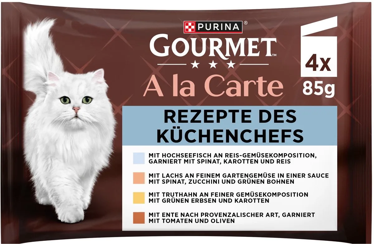 à la carte – met diepzeevis, zalm, kalkoen en eend (4 x 85g) von Gourmet – Produktfoto