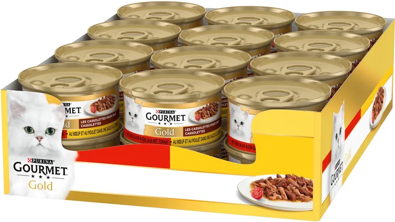 Gold Cassolettes - Kattenvoer Natvoer - Rund & Kip - 24 x 85 g de Gourmet – photo produit