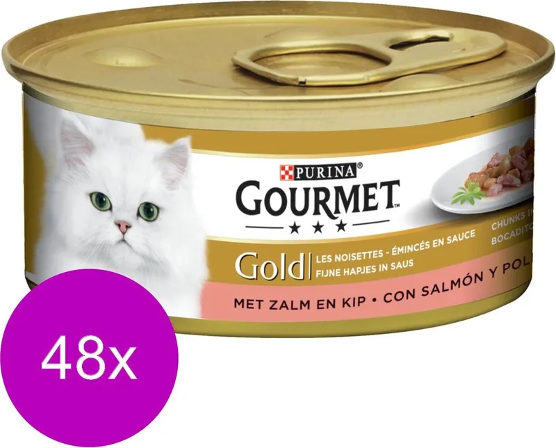 Gold Fijne Hap Zalm/Kip - Kattenvoer - 48 x 85 g by Gourmet – product photo