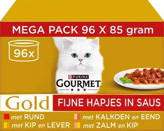 Gold Fijne Hapjes in saus - Kattenvoer Natvoer - Vis/Vlees - 96 x 85 g de Gourmet – photo produit 1 sur 4