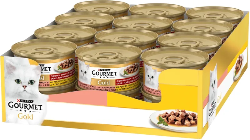 Gold Fijne Hapjes - Kattenvoer Natvoer - Zalm & Kip - 24 x 85 g de Gourmet – photo produit