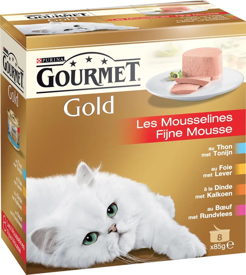 Gold Fijne Mousse - Zalm & Kip - Kattenvoer - 8 x (8 x 85) g de Gourmet – photo produit