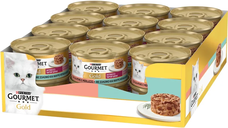 Gold Hartig Torentje DUO - Kattenvoer Natvoer - Zalm & Koolvis - 24 x 85 g by Gourmet – product photo