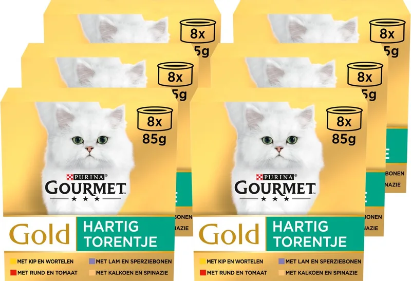 Gold Hartig Torentje - Kattenvoer Natvoer - Vlees met groente mix - 48 x 85 g by Gourmet – product photo