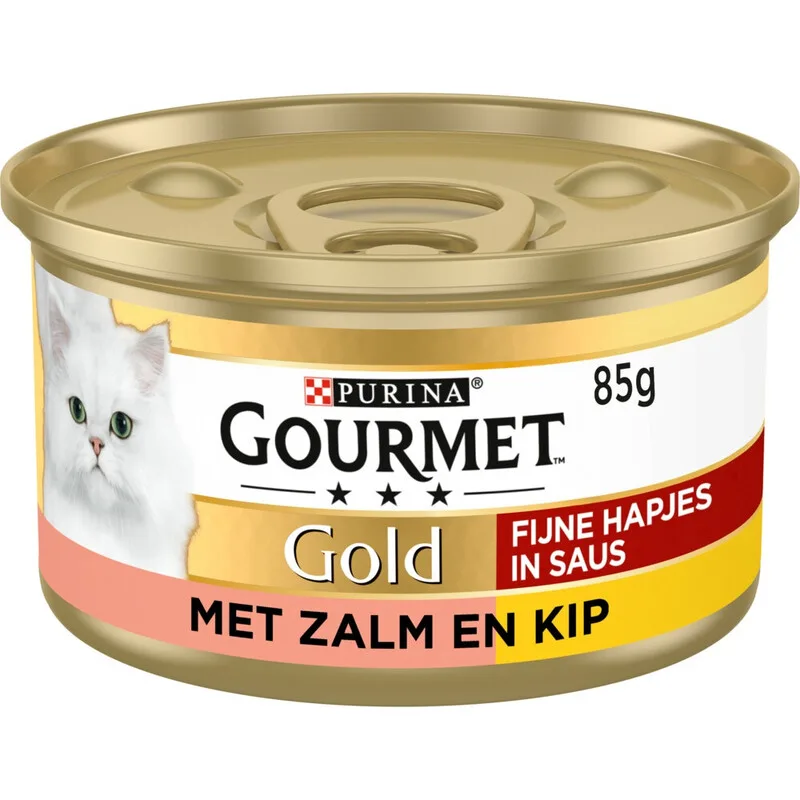 Gold hoog eiwit kattenvoer blik zalm & kip 85 g van Gourmet – productfoto