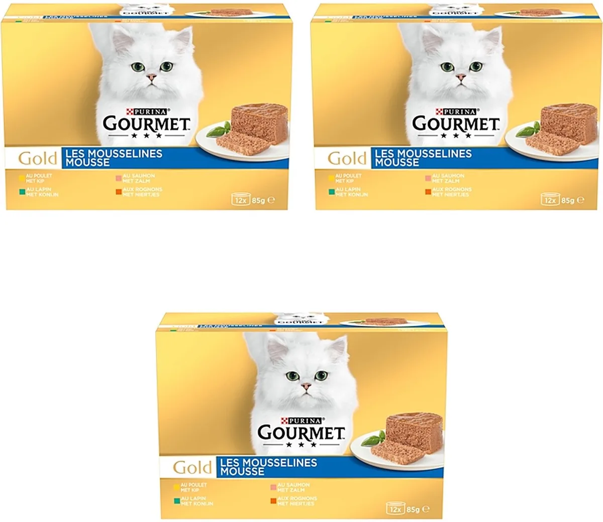 Gold Kattenvoer Mousse - Kip 12x85g - 3 stuks - Multipack van Gourmet – productfoto