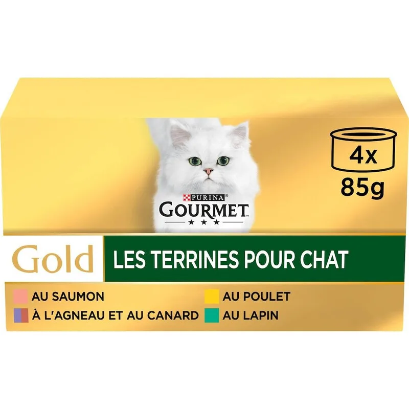 Gold Les Terrines - Pack variété de nourriture pour chat - 4 x 85 g de Gourmet – photo produit