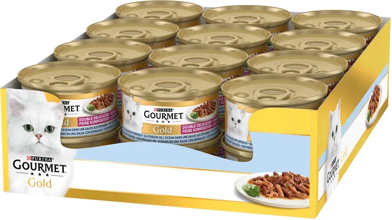 Gold Luxe Mix - 24 x 85 g - Zeevis & Spinazie - Kattenvoer Natvoer von Gourmet – Produktfoto