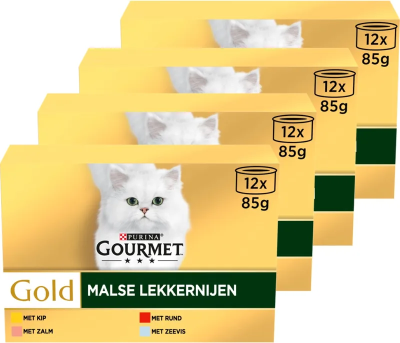Gold Malse Lekkernijen - Kattenvoer Natvoer - Kip Zalm Rund & Zeevis - 48 x 85 g von Gourmet – Produktfoto