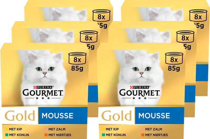 Gold Mousse - Kattenvoer Natvoer - Kip Zalm Niertjes & Konijn - 48 x 85 g fra Gourmet – produktbillede
