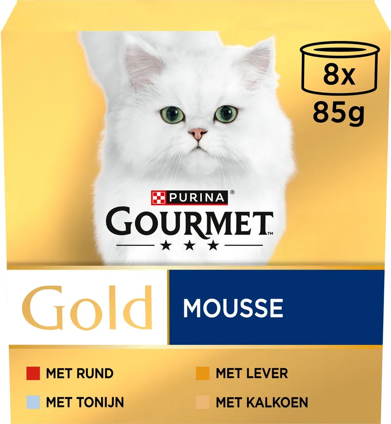 Gold Mousse - Kattenvoer Natvoer - Tonijn Lever Kalkoen & Rund - 48 x 85 g von Gourmet – Produktfoto