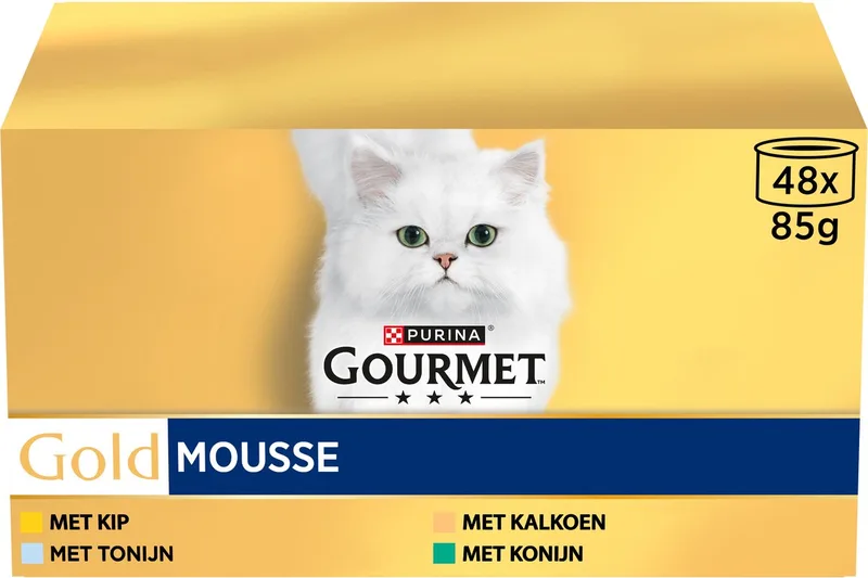 Gold Mousse Kattenvoer - Zachte Mousse met Kip, Tonijn, Kalkoen en Konijn - 48x85gr de Gourmet – photo produit