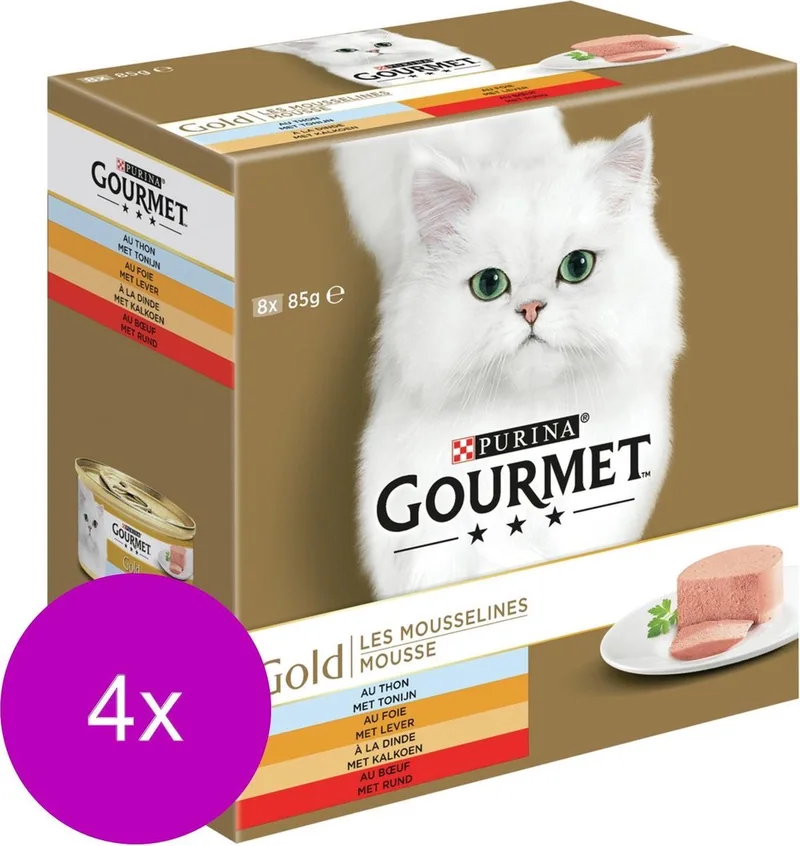 Gold Mousse Rund - Kattenvoer - 4 x Mix 8x85 g by Gourmet – product photo
