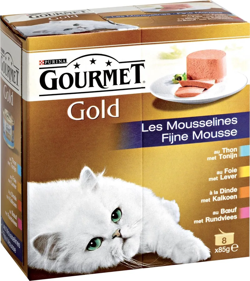 Gold Mousse - Tonijn/Rund/Kalkoen - Kattenvoer - 6 x (8 x 85) g von Gourmet – Produktfoto