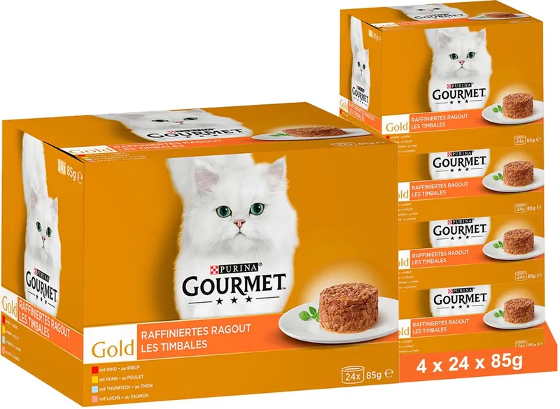 Gold Verfijnde ragout kattenvoer nat vleesvariatie (4 x 24 x 85g) von Gourmet – Produktfoto