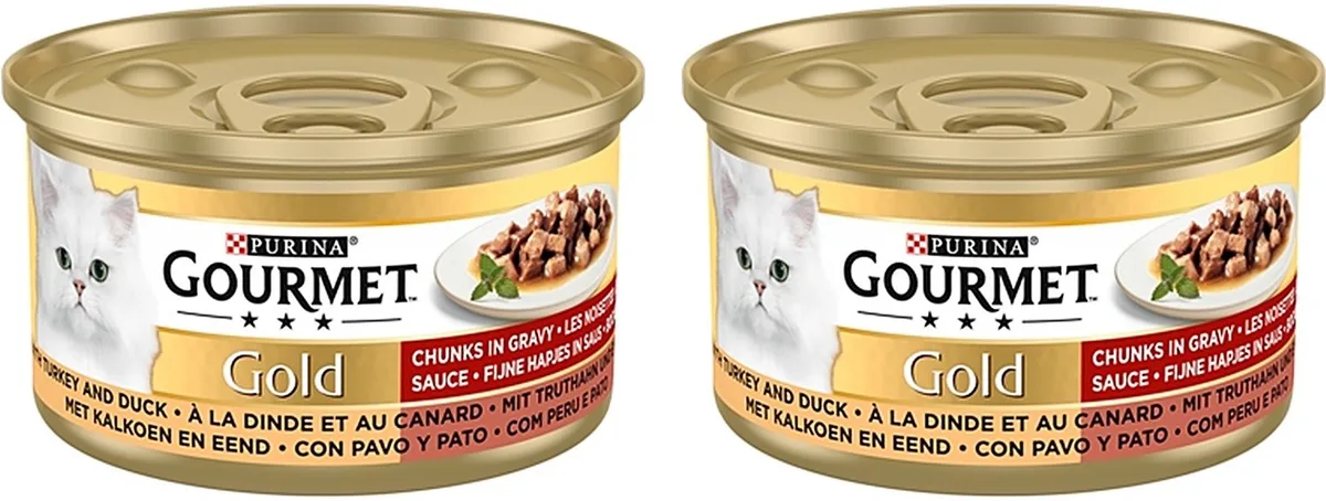 Kattenvoer Gourmet Gold - Kalkoen en Eend 24x85g - 2 stuks - Multipack van Gourmet – productfoto