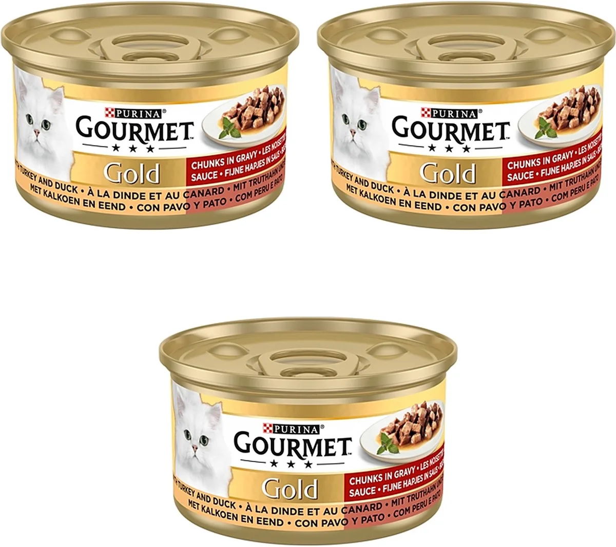Kattenvoer Gourmet Gold - Kalkoen en Eend 24x85g - 3 stuks - Multipack van Gourmet – productfoto