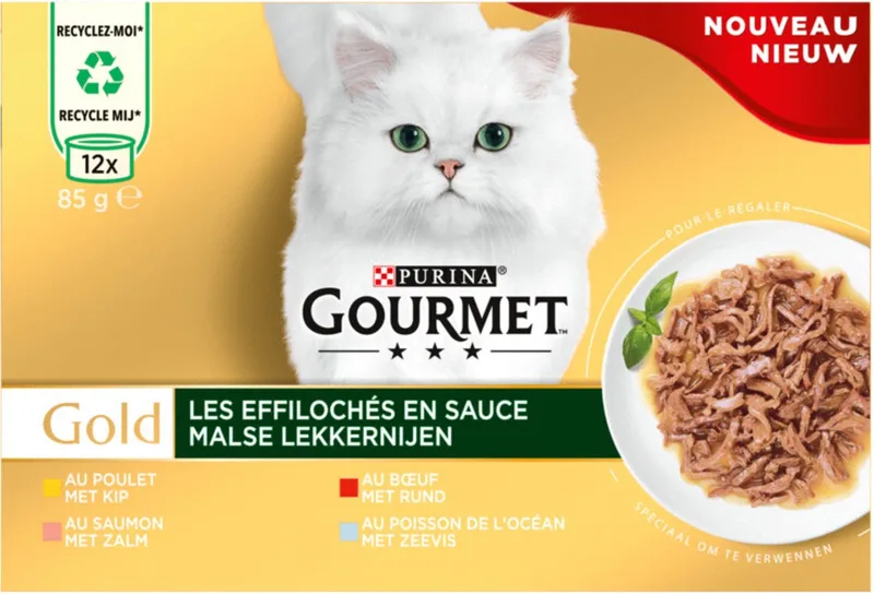 Kattenvoer Gourmet Gold - Malse Lekkernijen Multipack 12x85gr - Kip, Rund, Zalm, Zeevis von Gourmet – Produktfoto