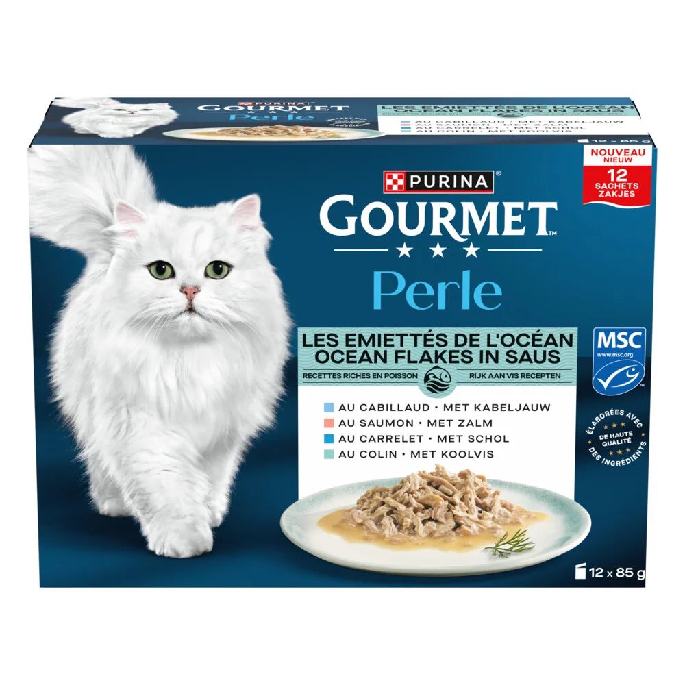 Kattenvoer Nat Perle Ocean Flakes in Saus 12x85 gr van Gourmet – productfoto