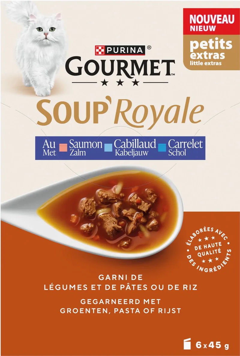 Kattenvoer Nat Soup Royale - Zalm - 4 x 6x45g fra Gourmet – produktbillede