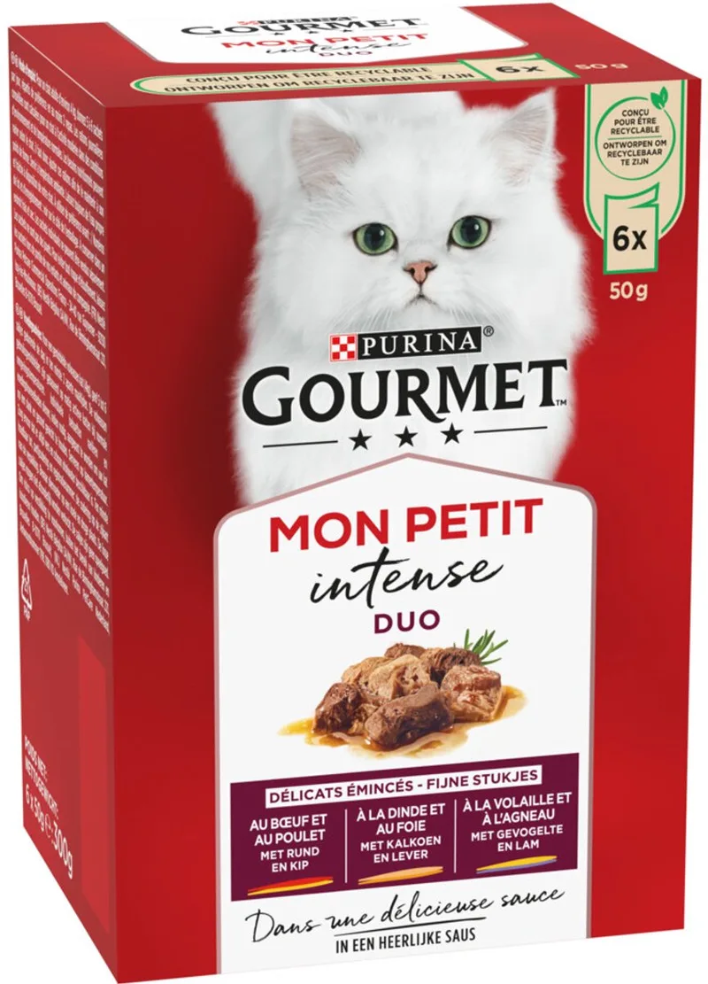 Mon Petit Intense - Kattenvoer Natvoer - Duo Vlees - 48 x 50 g von Gourmet – Produktfoto