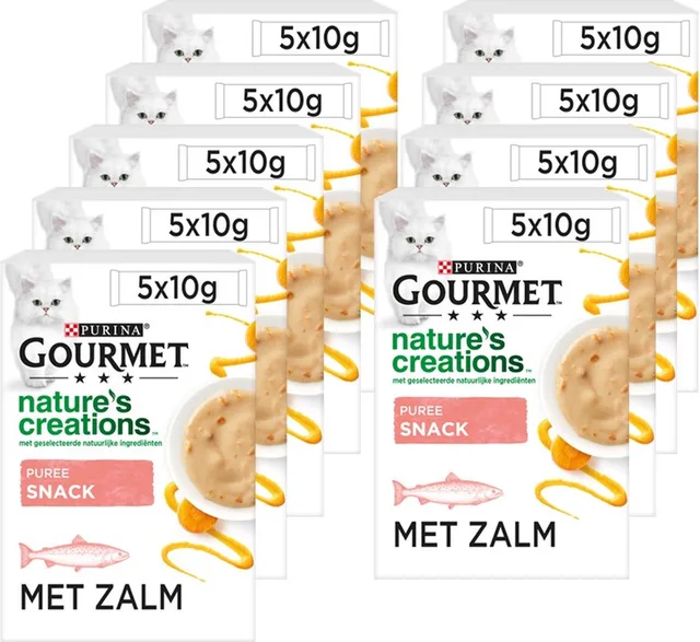 Nature's Creations - Kattensnack - Puree met Zalm & Worteltjes - 55 x 10 g