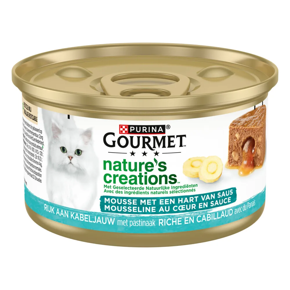 Nature's Creations Kattenvoer Nat Mousse Kabeljauw in Saus 85 gr van Gourmet – productfoto