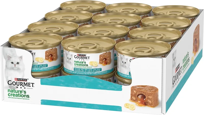 Nature's Creations Mousse - 24 x 85 g - Kabeljauw en Pastinaak - Hart van Saus - Kattenvoer Natvoer de Gourmet – photo produit