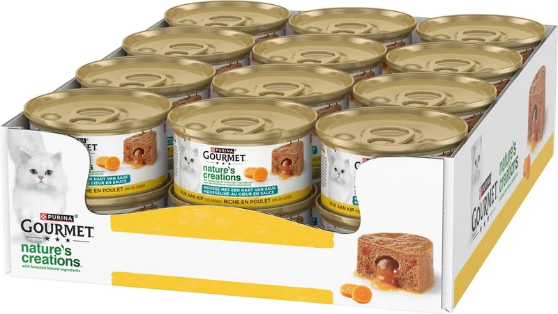 Nature's Creations Mousse - 24 x 85 g - Kip en Wortel - Hart van Saus - Kattenvoer Natvoer von Gourmet – Produktfoto
