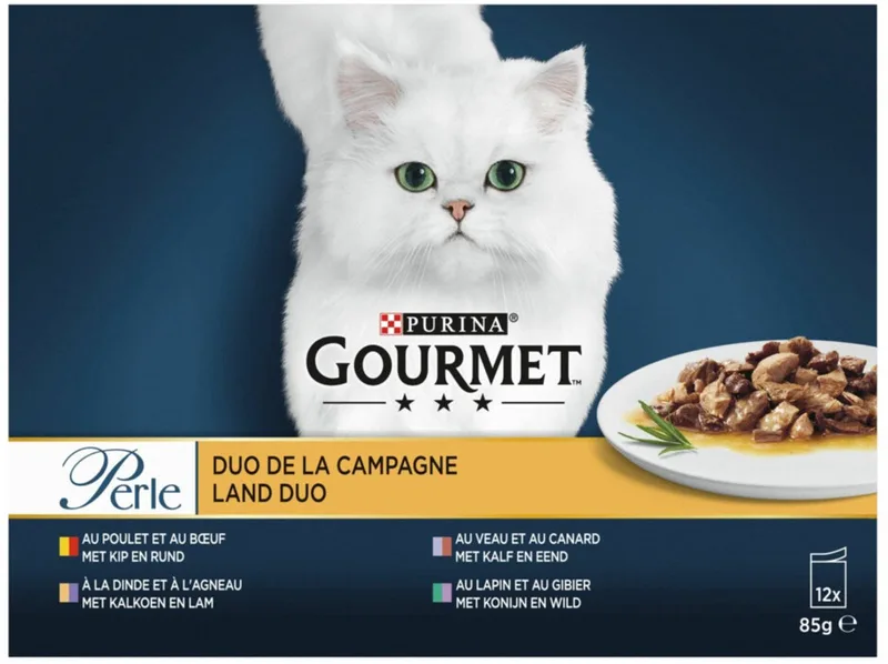 Perle Duo Vlees - Mini Filets in Saus - 12x85 Gr Kattenvoer de Gourmet – photo produit