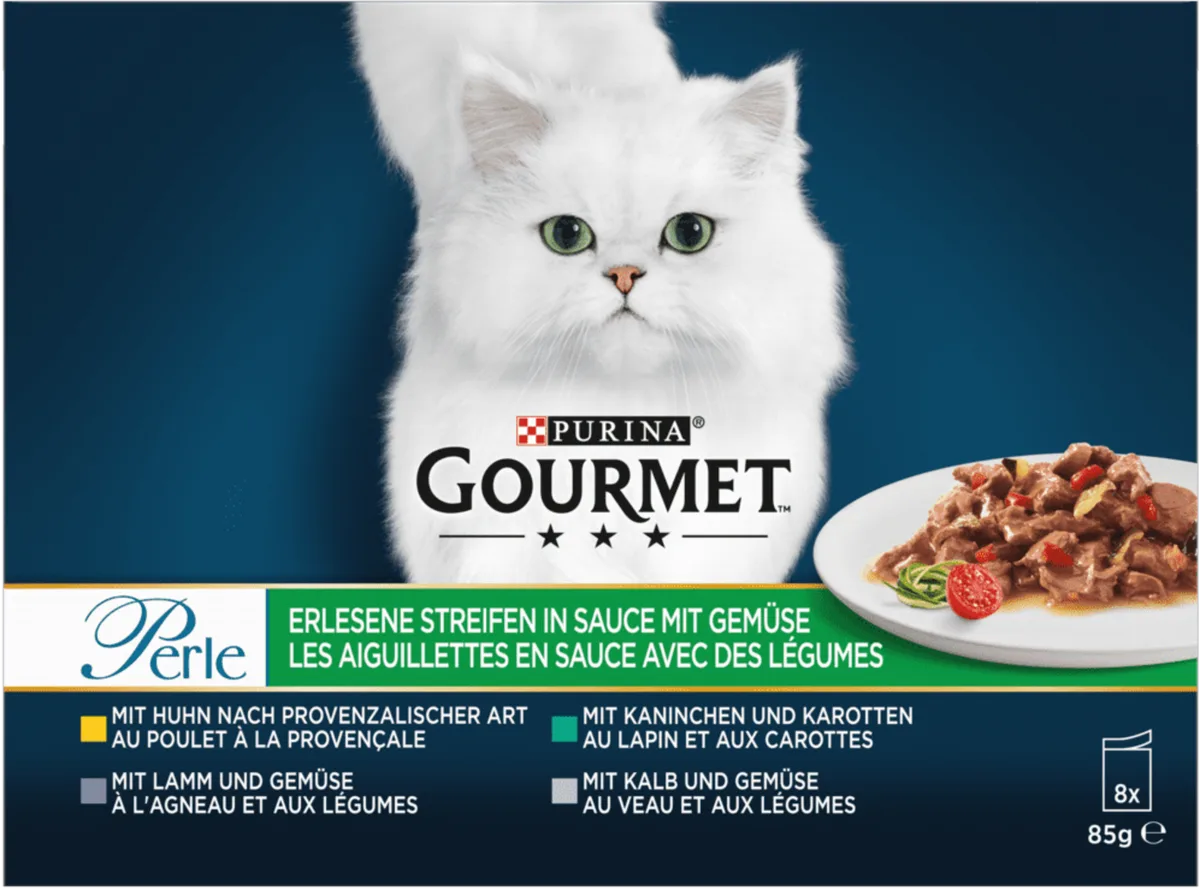 Perle Erlesene Streifen mit Gemüse - Exotics 8x85g - 680 g von Gourmet – Produktfoto