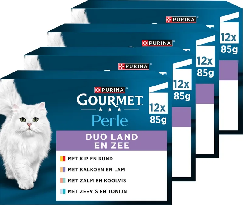 Perle - Kattenvoer Natvoer - Land & Zee Duo met Kip en Rund - 48 x 85 g de Gourmet – photo produit