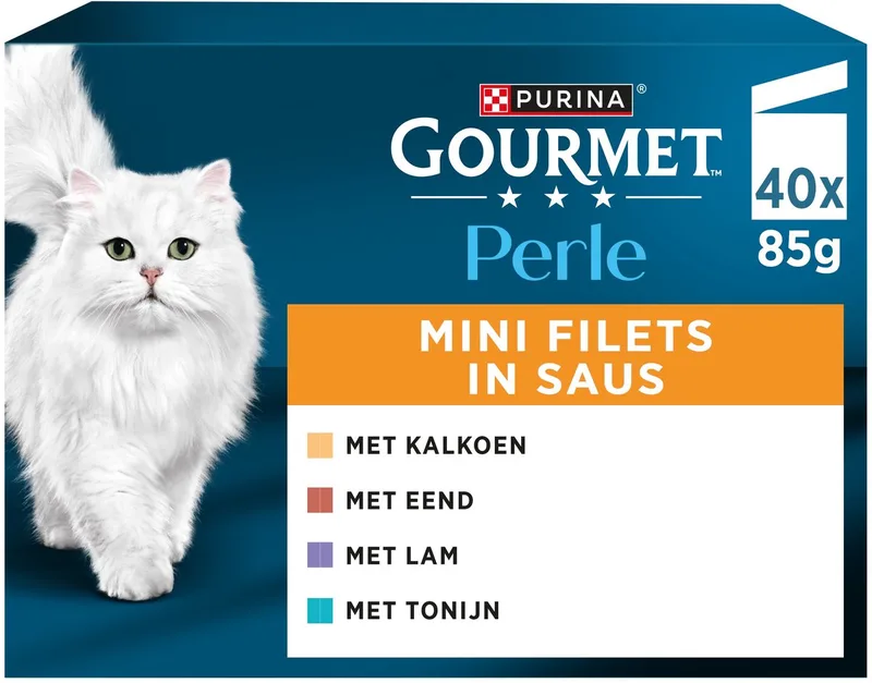 Perle Mini Filets in saus - Kattenvoer Natvoer - Kalkoen Eend Tonijn & Lam - 40 x 85 g de Gourmet – photo produit