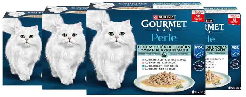 PERLE Ocean Flakes in Saus - Kattenvoer natvoer - Zalm - 12x85g de Gourmet – photo produit